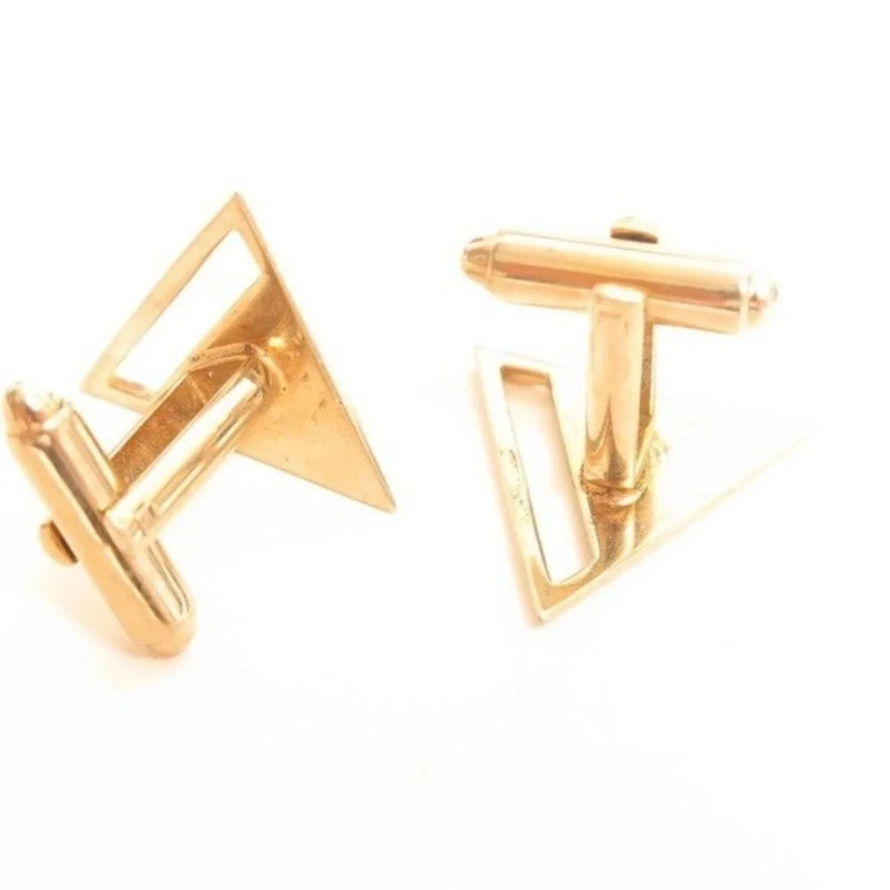 Vintage‎ Triangle Rhinestone Gold Plated Cufflinks